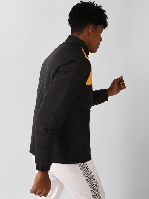 Reebok Black Yellow Regular Fit Colour Block Sports Jacket
