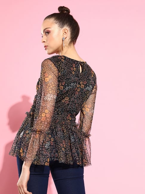 flower lace glitter peplum tops