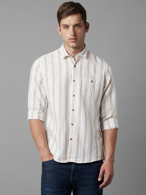 Louis Philippe White Slim Fit Striped Shirt