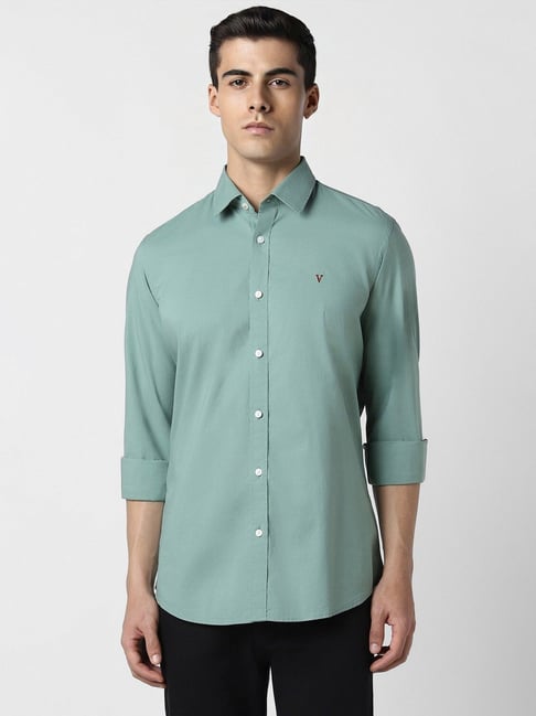 Buy Van Heusen Green Cotton Slim Fit Shirt for Mens Online Tata CLiQ