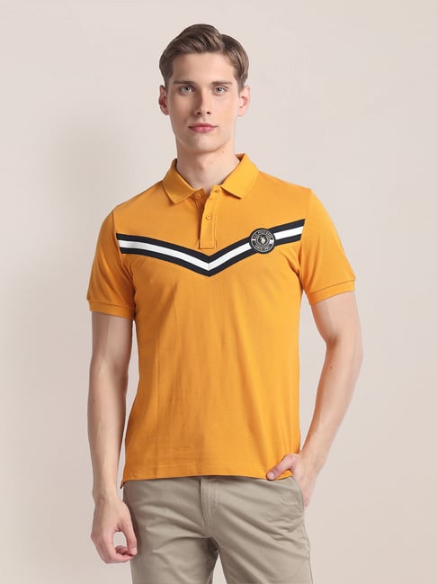 Polo Mustard Slim Fit Striped Polo T-Shirt