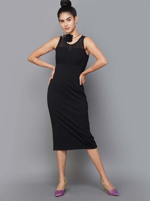 Black Scoop Neck Midi Bodycon Dress – Styched Fashion