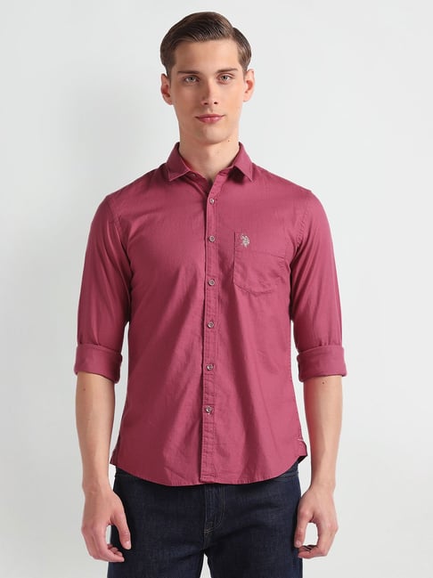 Polo Dark Pink Slim Fit Cotton Shirt