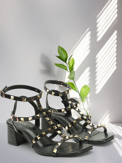 Iconics Women's Black Ankle Strap Sandals-picture-40