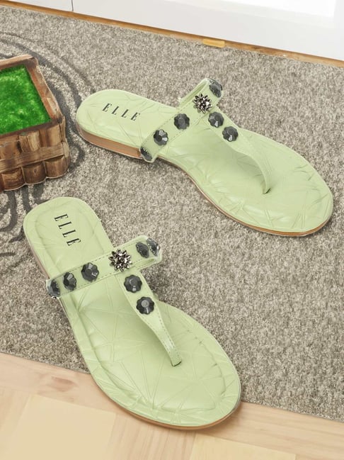 Elle Women's Pista Green T-Strap Sandals-picture-27