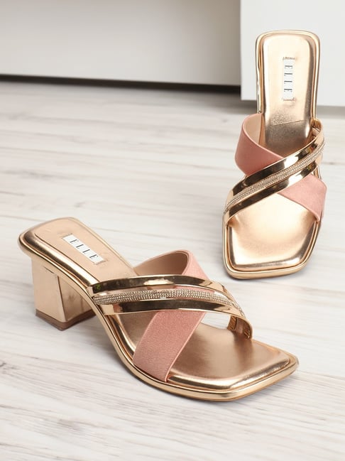 Elle Women's Rose Gold Cross Strap Sandals