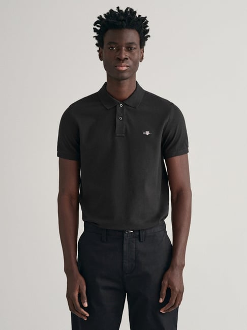 Buy Gant Black Cotton Slim Fit Polo T-Shirt for Mens Online Tata
