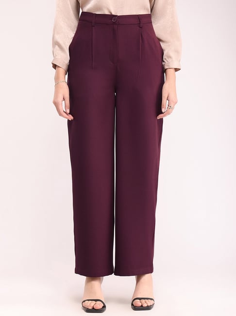 Fablestreet Wine Relaxed Fit Mid Rise Trousers-picture-13