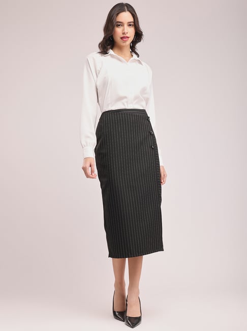 Buy Fablestreet Black White Stripes Skirt for Women Online