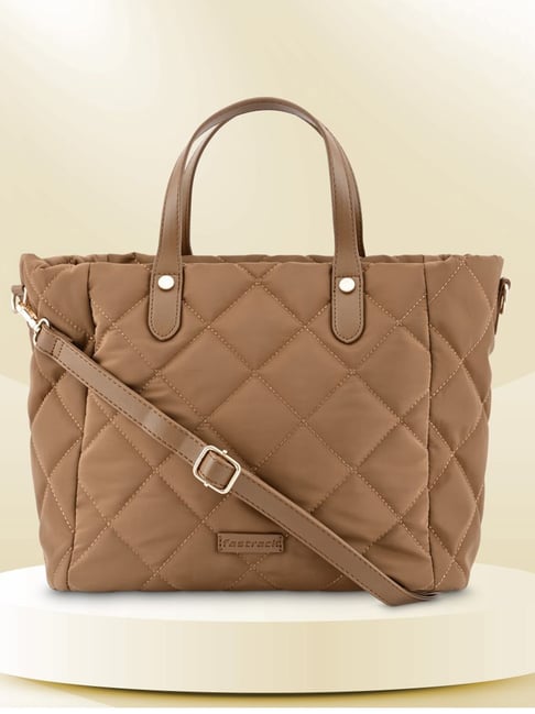 Fastrack Tan Faux Leather Quilted Tote Handbag-picture-42