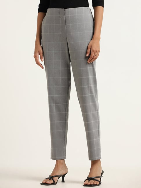 Buy Brown and Black Check Straight Formal Trousers Online | FableStreet