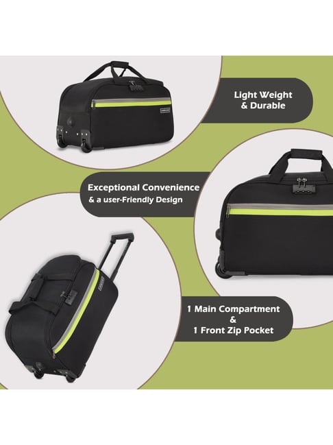 Buy LAVIE SPORT Victor Black Solid Duffle Trolley Bag - 53 Ltrs