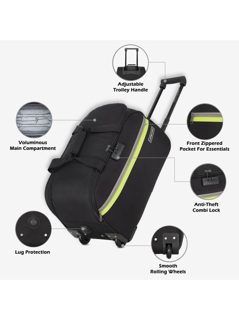 Buy LAVIE SPORT Victor Black Solid Duffle Trolley Bag - 53 Ltrs