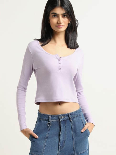 Nuon by Westside Lilac Ribbed Top
