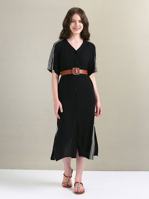 Polo Black White Embroidered Shirt Dress