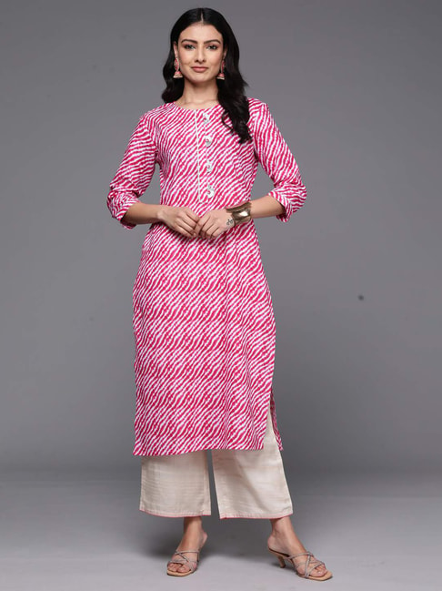 Blue and Pink Floral Embellished Cotton Kurti – Gatim Fashions