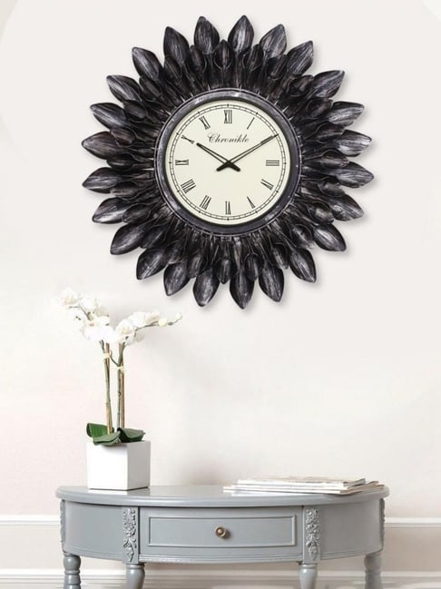 CHRONIKLE Floral Design Black Iron Roman Number Analog Wall Clock-picture-19