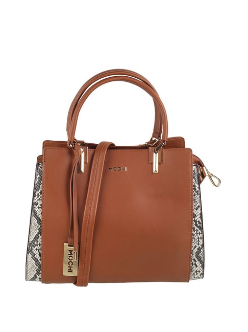 Mochi Brown Synthetic Textured Handbag