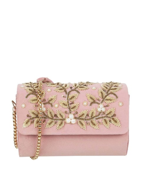 Mochi Pink Synthetic Embellished Envelope Clutch