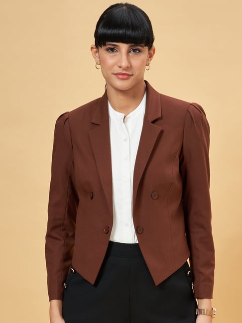 Annabelle by Pantaloons Sorrel Brown Regular Fit Formal Blazer