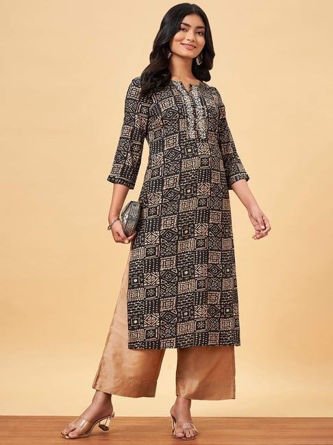 YU by Pantaloons Black Printed Straight Kurta-picture-28