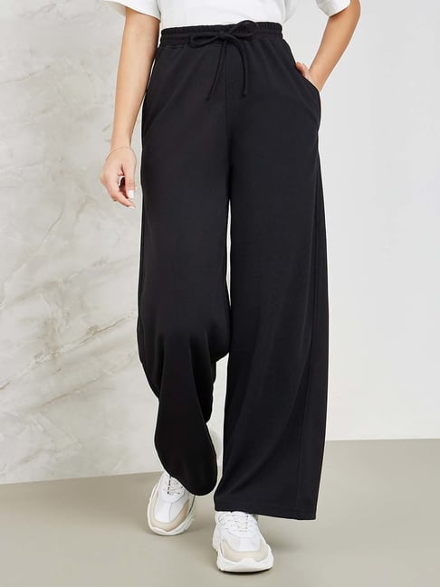 Styli Black Mid Rise Flared Track Pants
