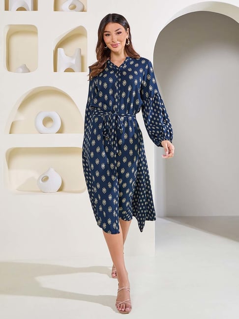 Buy Styli Navy Floral Print Shirt Dress for Women Online Tata CLiQ