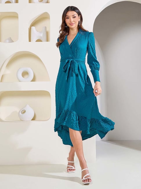 Styli Teal Blue Regular Fit High-low Dress