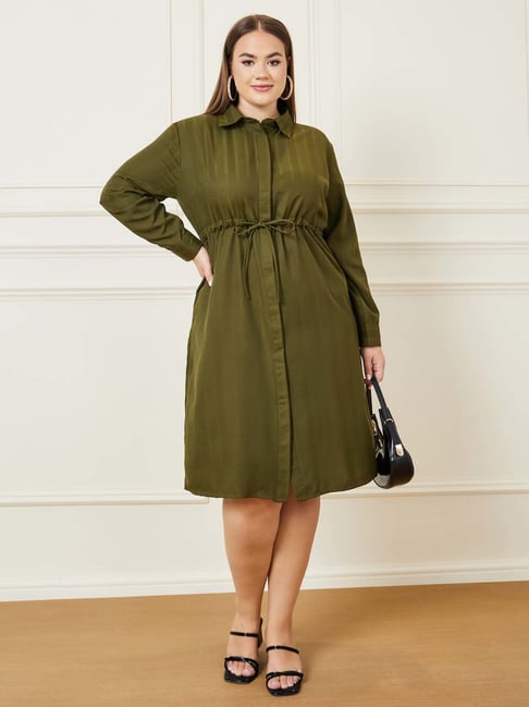 strapless open back dress Sophisticated Boyfriend Shirt Dress in Dark Green Linen L main image 1