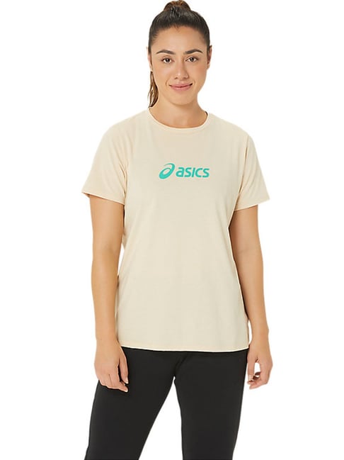 Asics Beige Cotton Printed Sports T Shirt