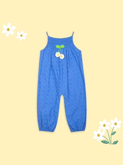 Budding Bees Kids Blue Embroidered Jumpsuit