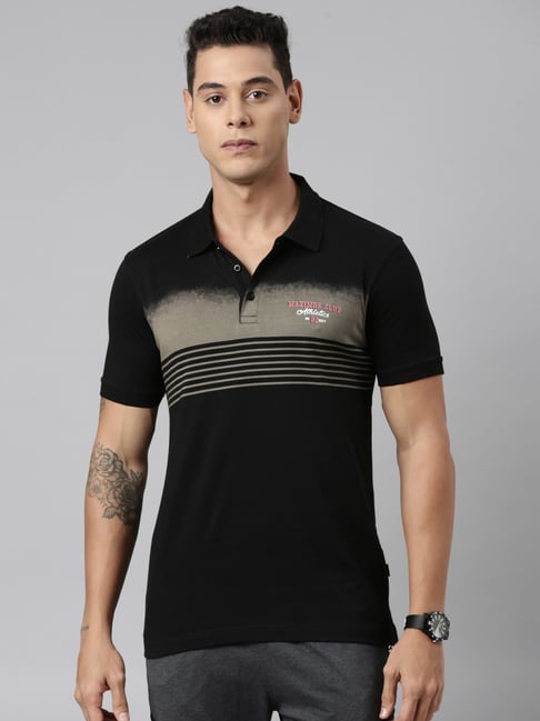 Dixcy Scott Maximus Black Cotton Regular Fit Printed Polo T-Shirt