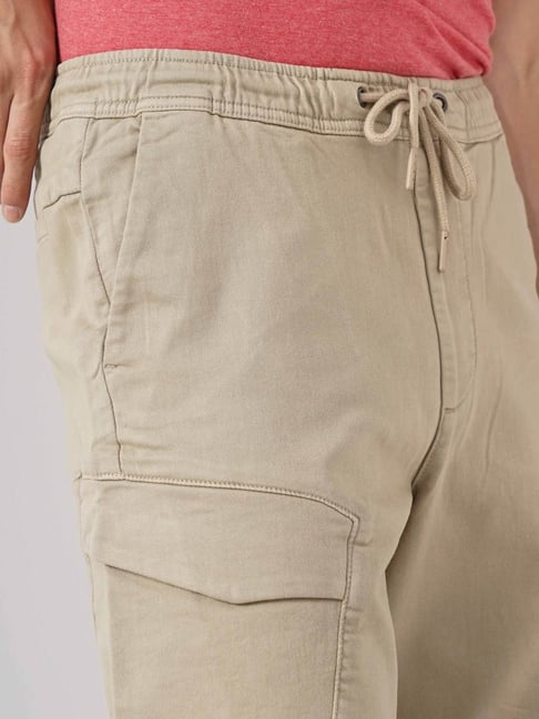 Celio Beige Loose Fit Cargo Shorts