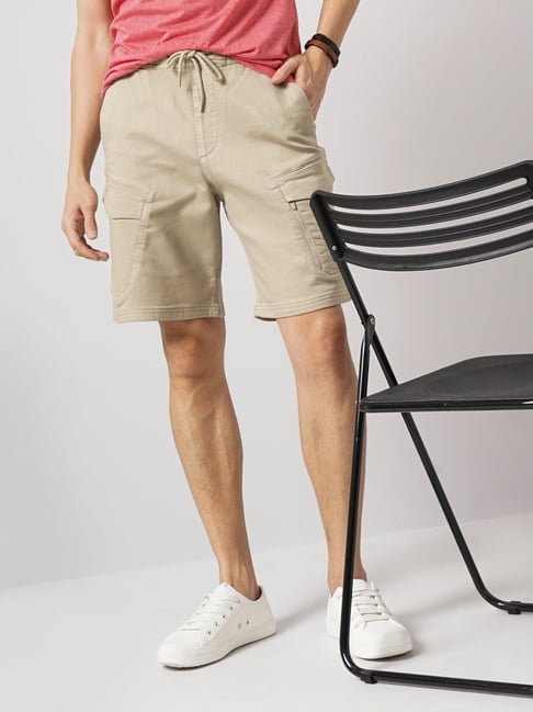 Celio Beige Loose Fit Cargo Shorts