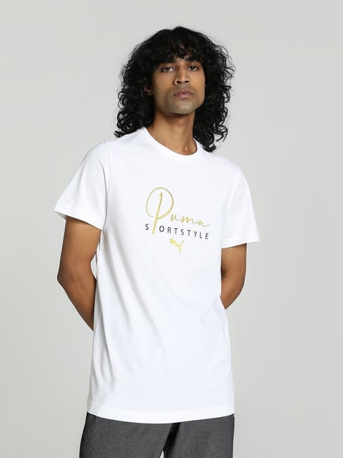 Puma NRP India White Cotton Slim Fit Printed T-Shirt