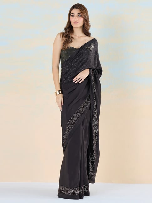 navyasa by liva Black Printed Saree With Unstitched Blouse-picture-11
