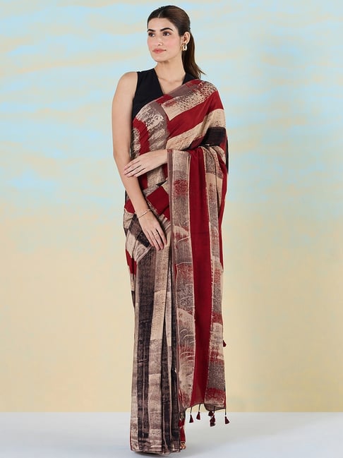 navyasa by liva Multicolored Striped Saree With Unstitched Blouse-picture-23