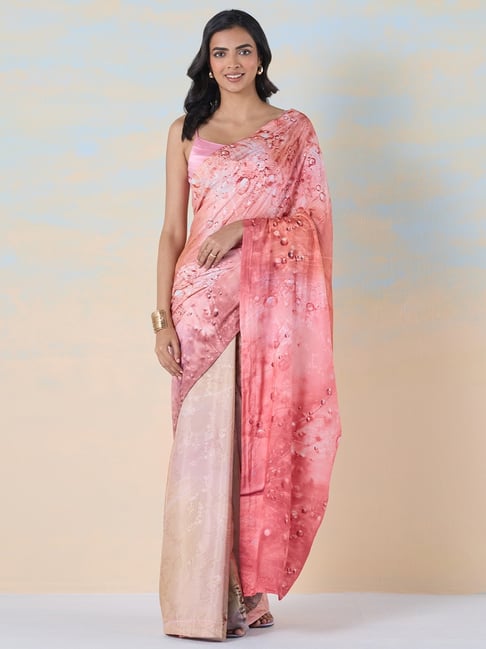 navyasa by liva Pink Printed Saree With Unstitched Blouse-picture-34