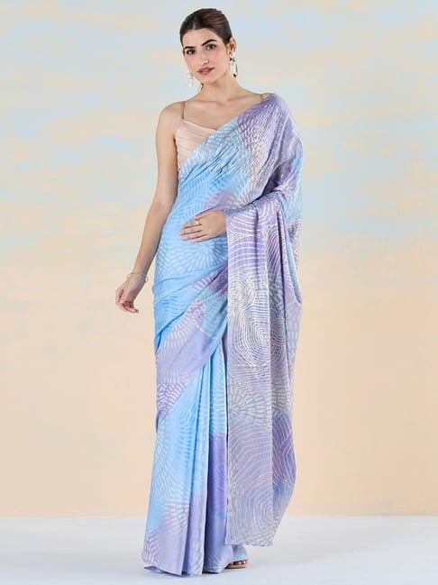 navyasa by liva Sky Blue Printed Saree With Unstitched Blouse-picture-39