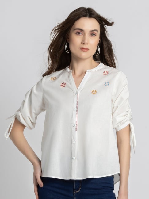 Buy Style Quotient Women White Cotton Blend Casual Oversized Shirt online