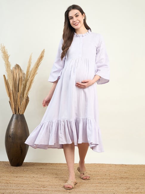 PinkBlush Mauve Lace Mesh Overlay Maternity Maxi Dress