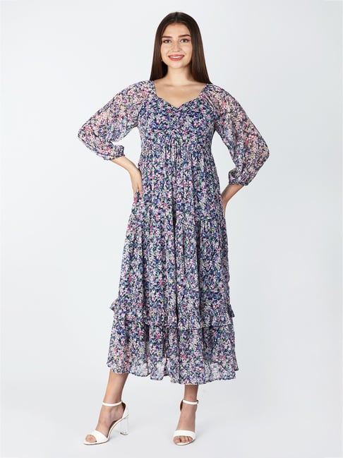 Buy Mustard Multicolor Floral Print Midi Dress for Women Online