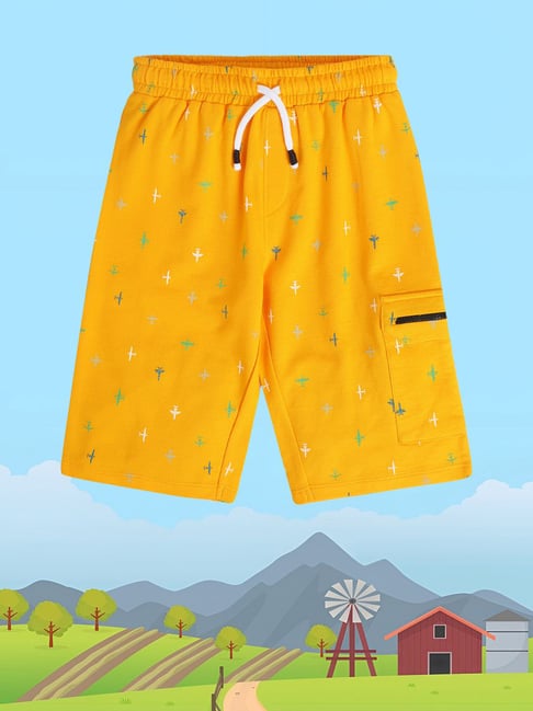 MINIKLUB Kids Mustard Printed Shorts