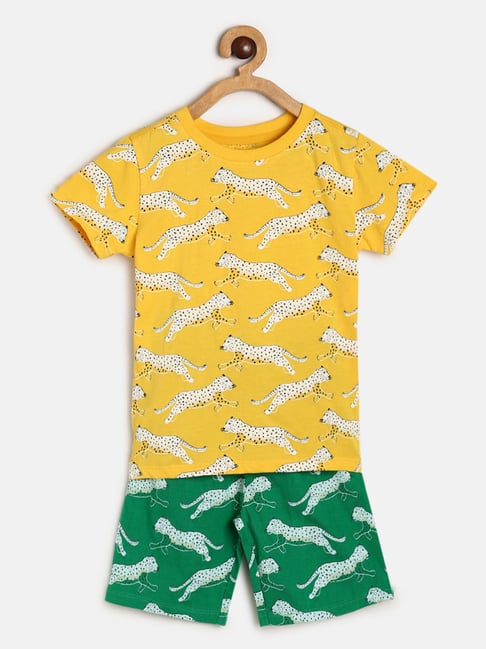 MINIKLUB Kids Yellow & Green Printed T-Shirt with Shorts-picture-32