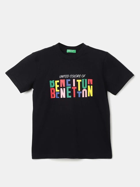 United Colors of Benetton Kids Black Cotton Printed T-Shirt