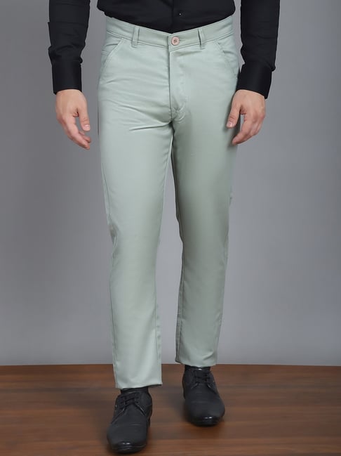 Jainish Green Cotton Tapered Fit Trousers