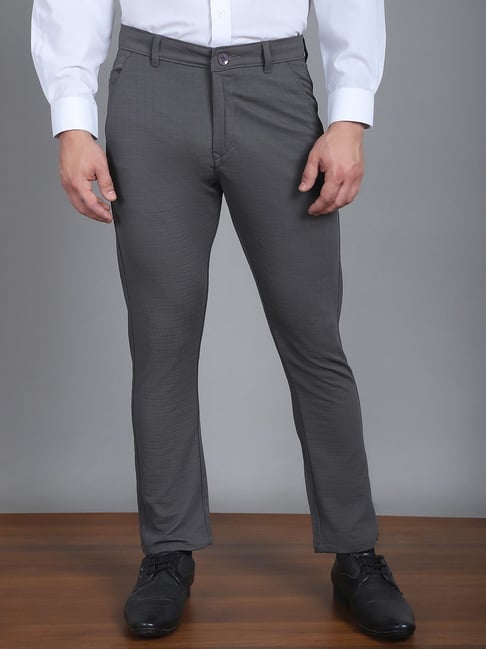 Jainish Light Grey Cotton Tapered Fit Checks Trousers-picture-38