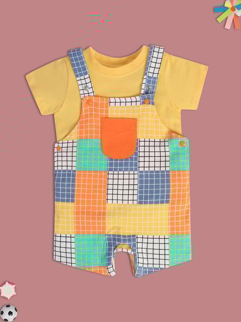 MINIKLUB Kids Multicolor Checks Dungaree with T-Shirt