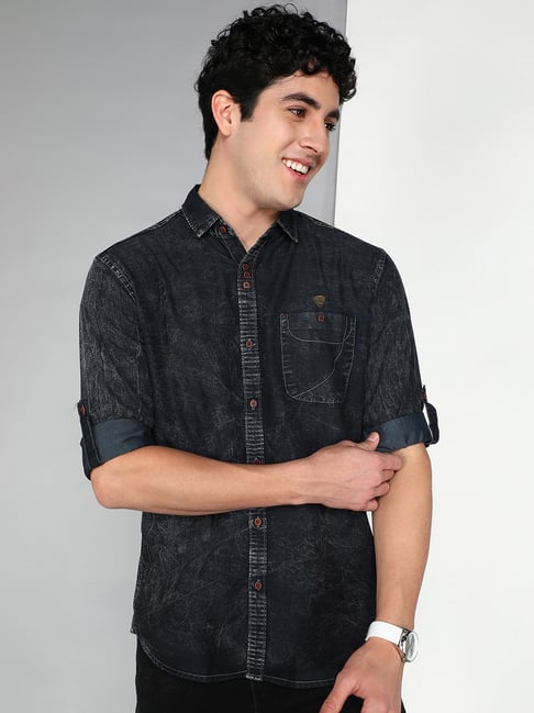 Kuons Avenue Charcoal Slim Fit Denim Shirt-picture-28