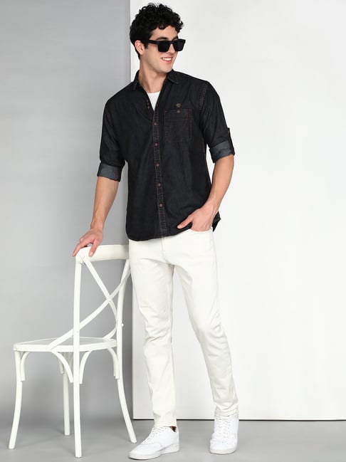 Buy Kuons Avenue Charcoal Slim Fit Denim Shirt for Men's Online